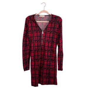 Michael Michael Kors Red and Black Sweater Dress Half Zip Closure Knee Length L